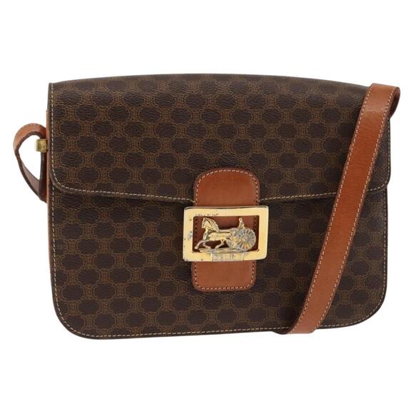 CELINE Macadam Canvas Horse Carriage Shoulder Bag Pvc Brown Gold - Picture 1 of 13